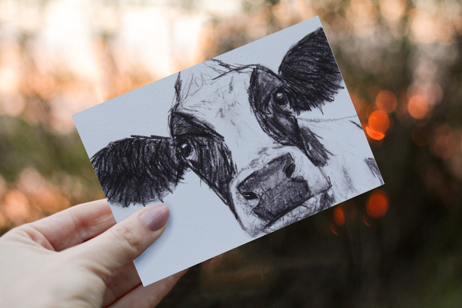 Charcoal Cow Card